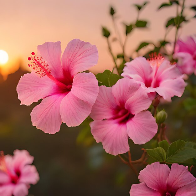 een roze bloem met het woord hibiscus erop