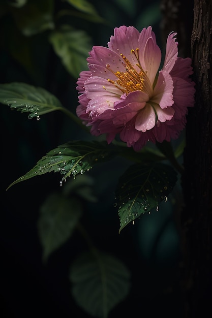 Een roze bloem met het woord liefde erop