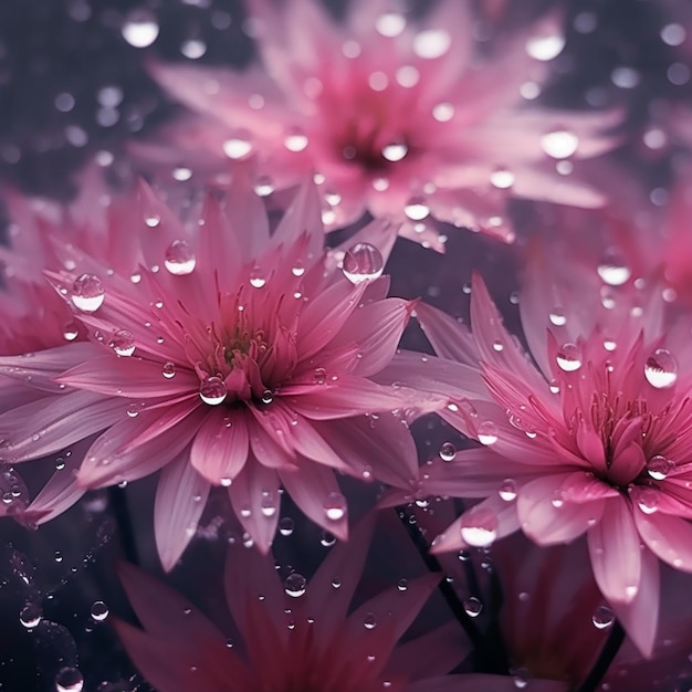 Een roze bloem met waterdruppels erop