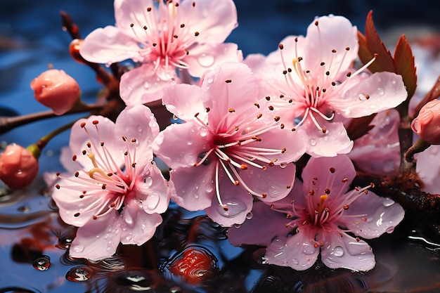 Een roze bloem met waterdruppels wordt getoond