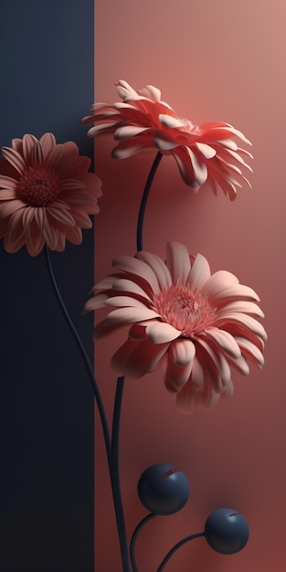 Een roze bloem op een muur