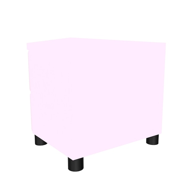 Een roze box met zwarte pootjes en een zwarte voet.