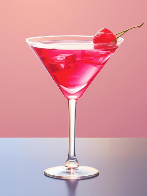 Een roze cocktail met een kers in.