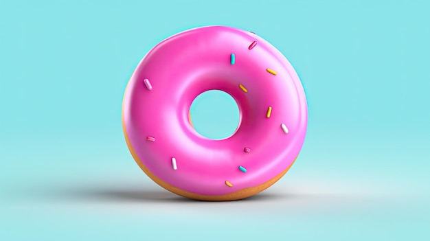 een roze donut met gele hagelslag erop.