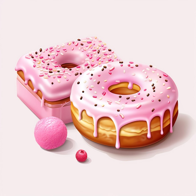 een roze donut met roze glazuur en sprinkles erop