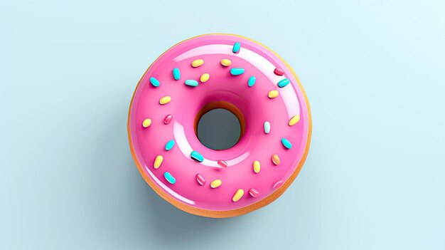 Een roze donut met sprinkles en een roze glazuur met kleurrijke sprinkeles.