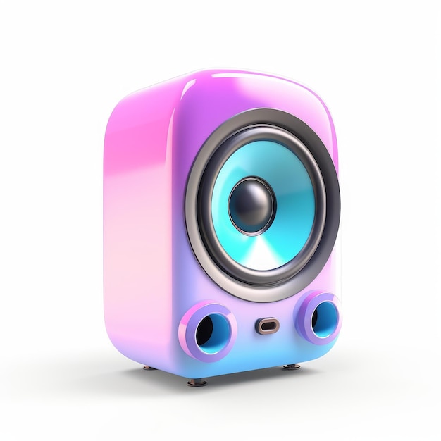 Een roze en blauwe speaker met een roze en blauw logo erop.