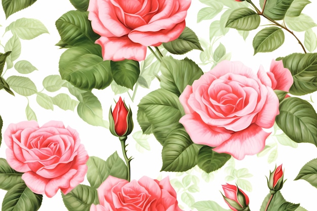 Een roze en groene bloem aquarel sublimatie witte achtergrond met een groen blad en een rode roos