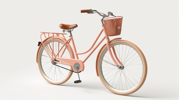 Een roze fiets met een mand voorop.