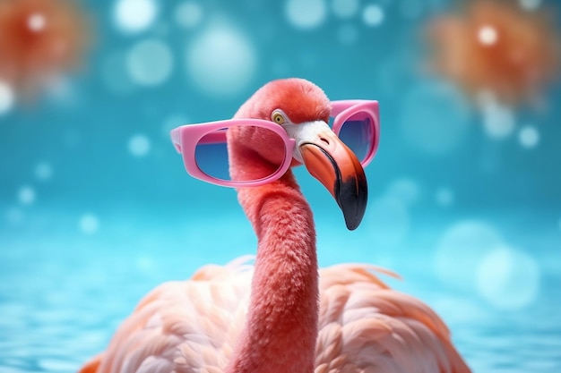 Een roze flamingo die een zonnebril draagt voor de zomer Generatieve Ai