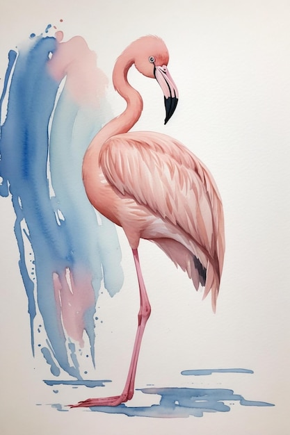 Een roze flamingo met een blauwe staart