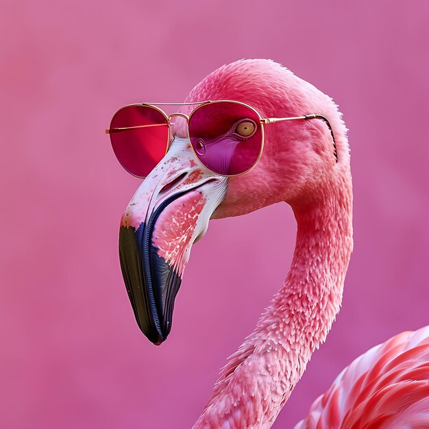 Foto een roze flamingo met een zonnebril op zijn hoofd