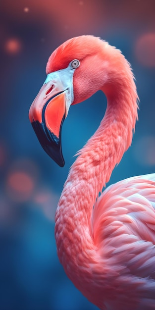 Een roze flamingo met een zwarte punt