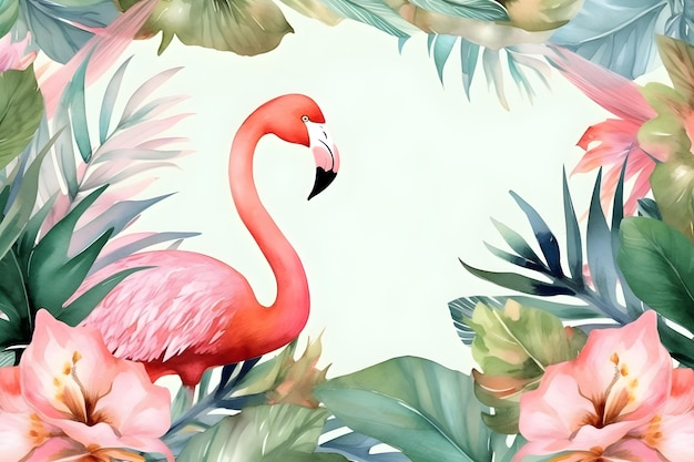 Een roze flamingo op een bloemenachtergrond