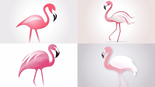 Een roze flamingo wordt getoond in verschillende tinten roze.