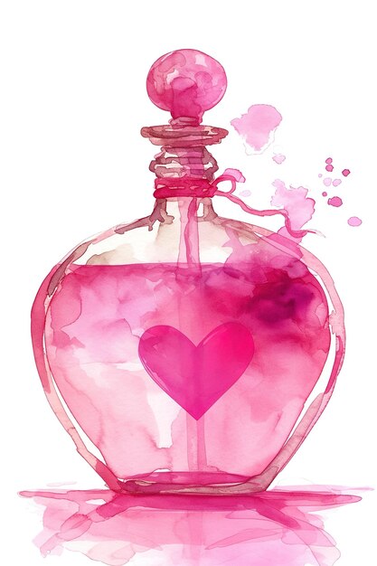 Foto een roze fles hart parfum met een roze hart aan de voorkant