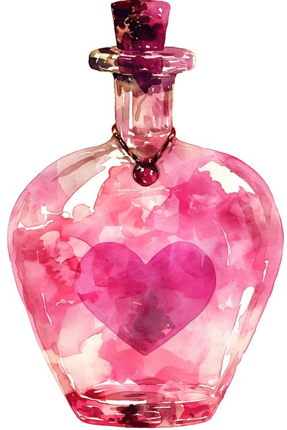 Een roze fles met hart erop.