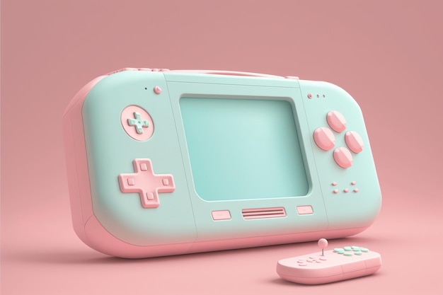 Een roze gameboy met een roze hoes en een gamecontroller erop.