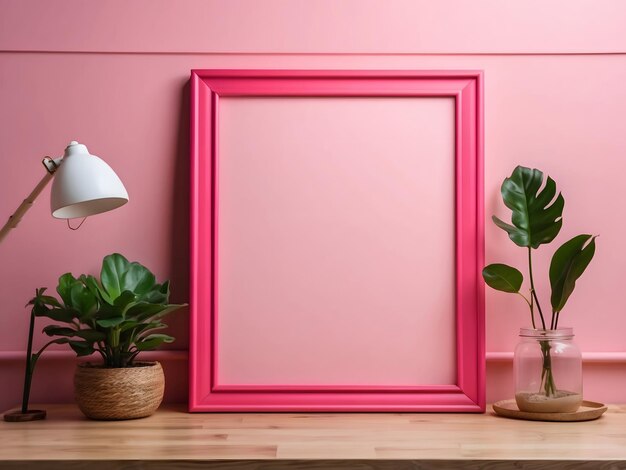 Een roze houten frame met planken.