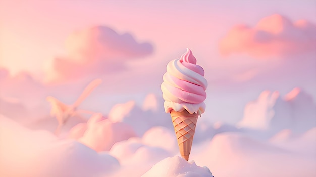 Een roze ijsje in de wolken