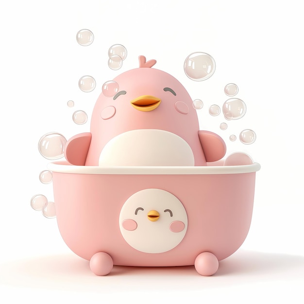 Foto een roze kippen badkuip met bubbels op de achtergrond