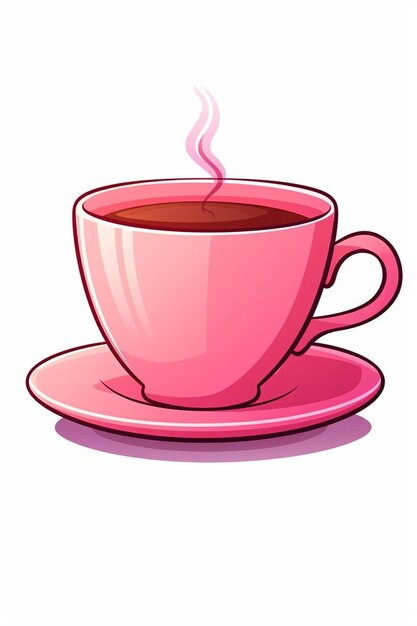 een roze kop koffie op een schotel met een kop koffie