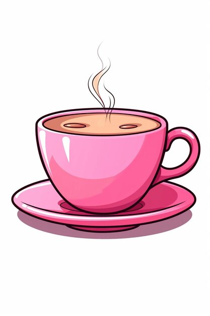 een roze kop koffie op een schotel