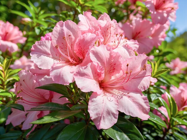 Een roze lelie bloem binnen met weelderige groene bladeren