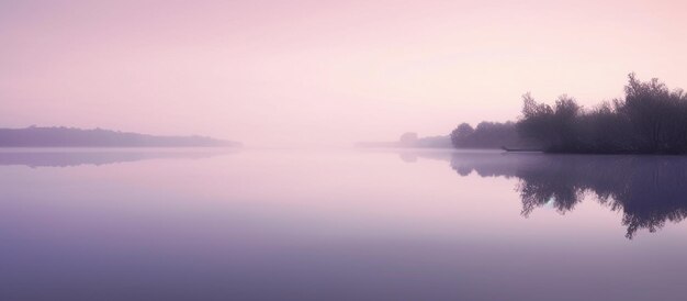 Foto een roze lucht met bomen en mist op de voorgrond