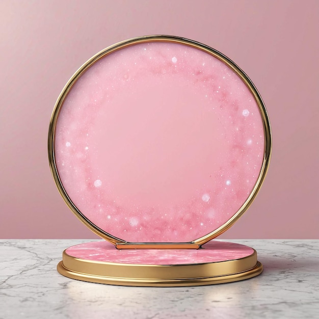 een roze marmeren tafel met een gouden basis en een roze Marmeren basis