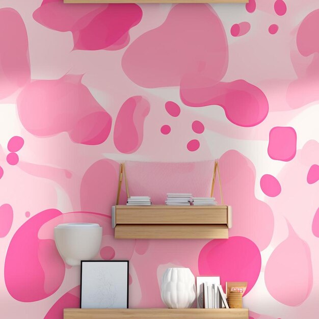 Een roze muur met roze en witte stippen erop