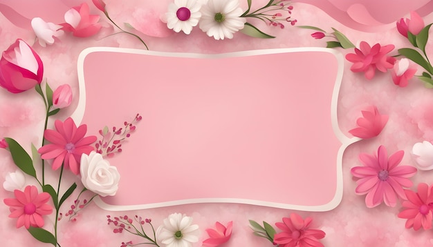 een roze rand met bloemen en een klok erop