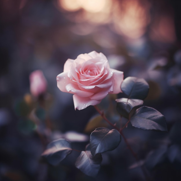 een roze roos bloeit in een tuin