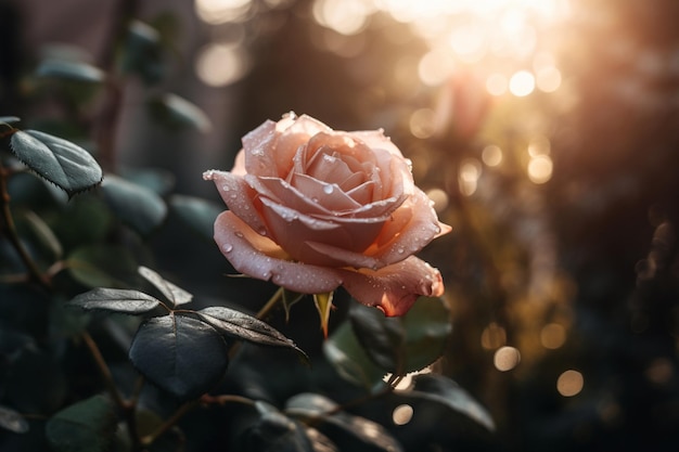 Een roze roos in het zonlicht