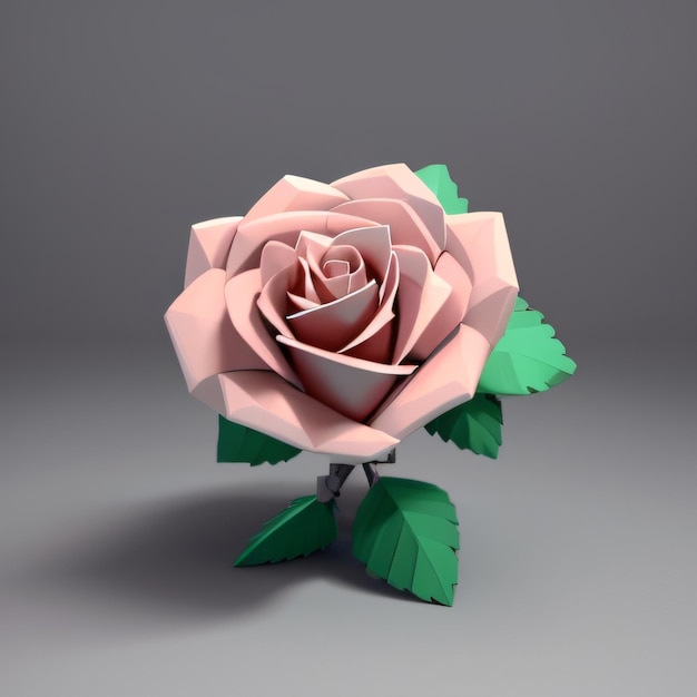 Een roze roos is gemaakt van papier met het woord roos erop.