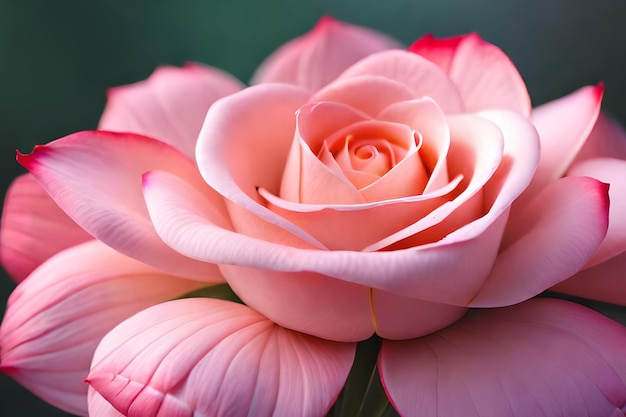 Een roze roos met een roze hart en een witte bloem in het hart.