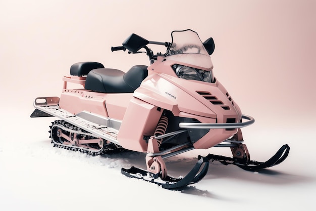 Een roze sneeuwscooter met het woord sneeuw erop