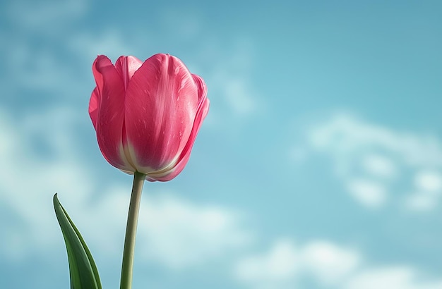 een roze tulp met een witte streep aan de onderkant