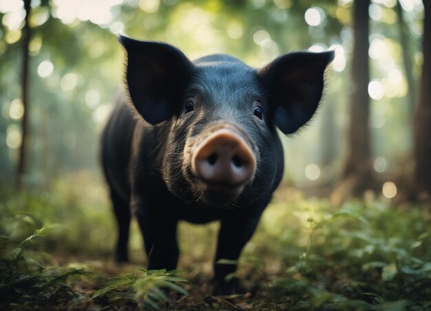 Foto een roze varken in de jungle.