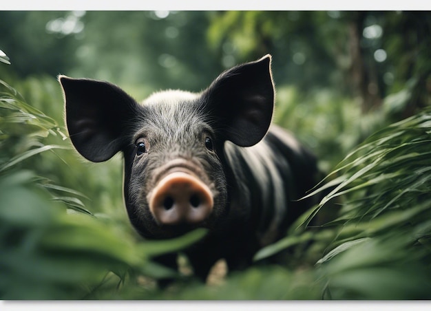 Foto een roze varken in de jungle.