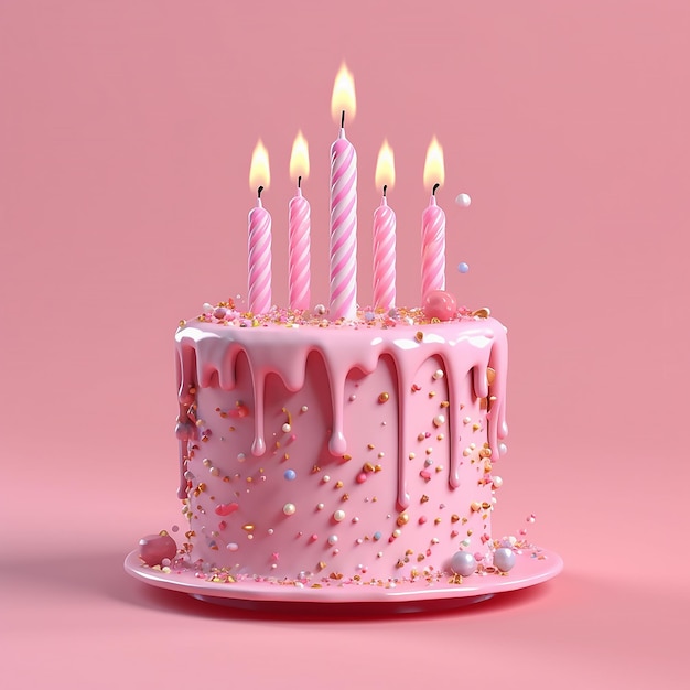 Een roze verjaardagstaart met het nummer 1 erop.