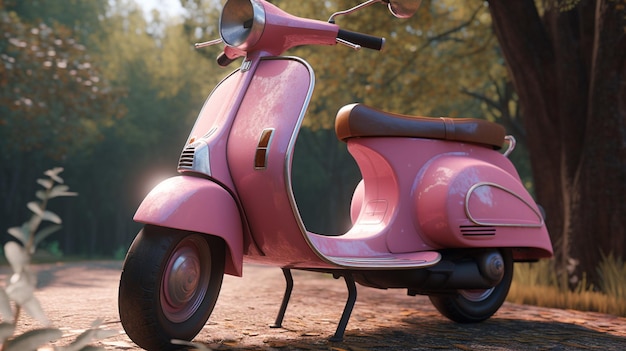 Een roze vespa met het woord vespa op de voorkant.