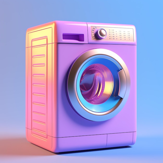 een roze wasmachine met een blauwe achtergrond