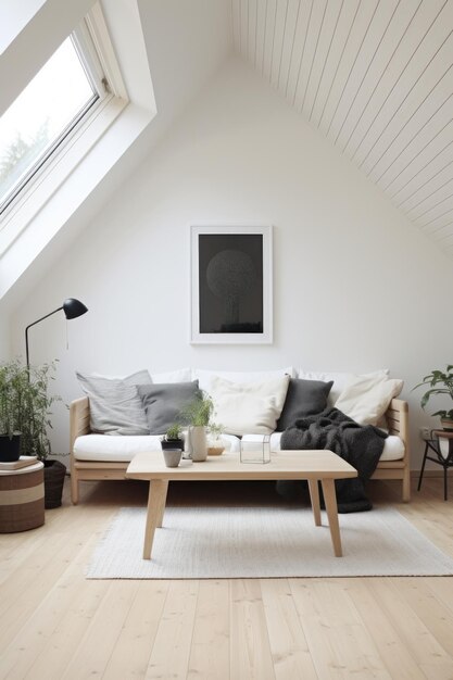 Foto een ruime kamer ontworpen met scandinavisch minimalisme in gedachten