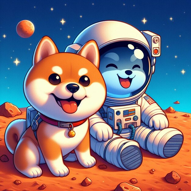 een ruimteschip met een hond en een ruimtesuit erop