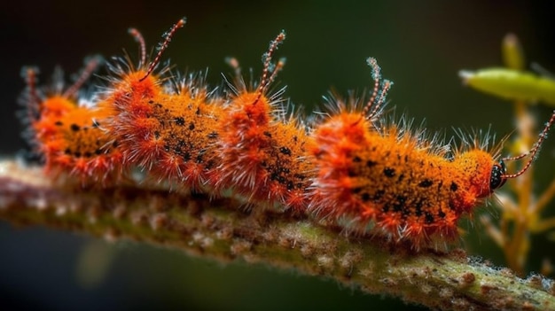 Een rups die oranje en rood is