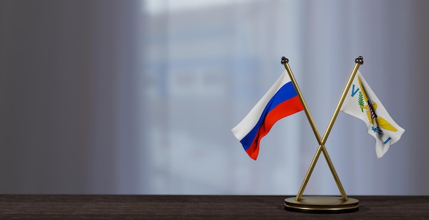 Een Russische vlag op een tafel met een witte achtergrond.