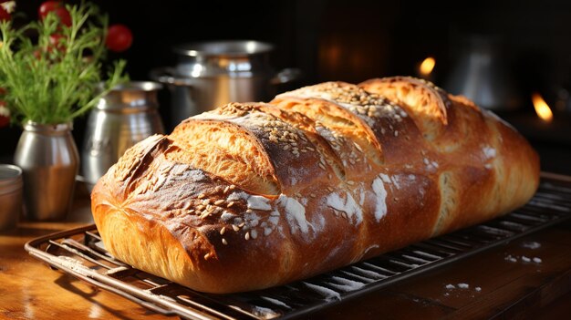 Een rustiek brood van zuurdeeg brood vers gebakken achtergrond