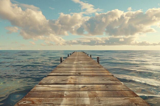 Foto een rustieke houten pier die zich uitstrekt in de zee