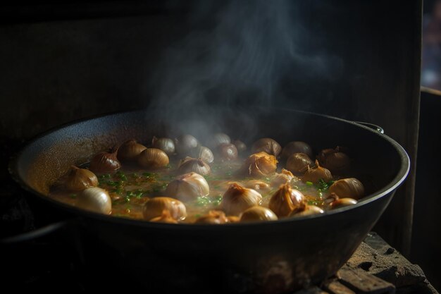 Foto een rustieke verrukking moqueca de camarao in een charmante kustomgeving